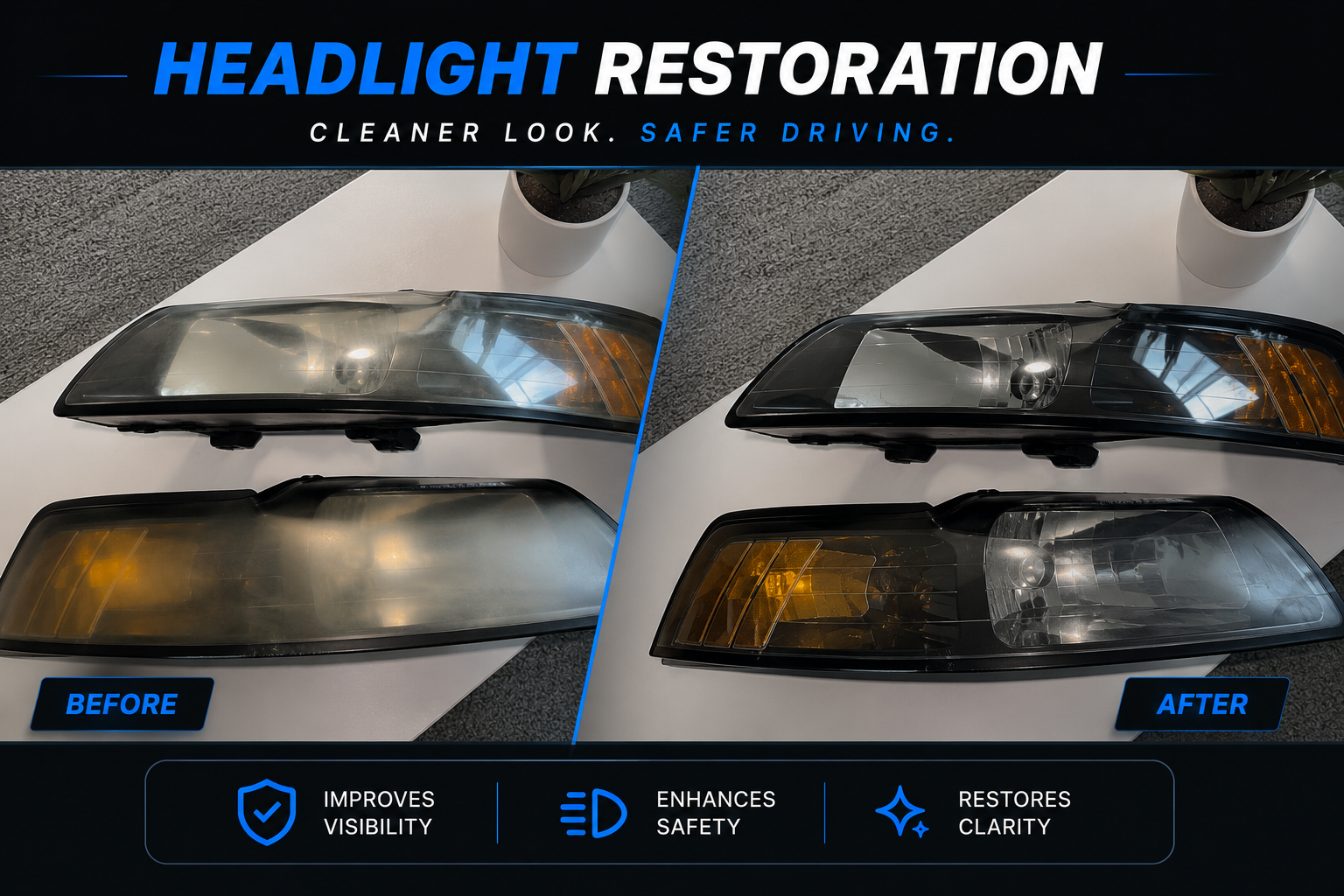 Headlight restoration before and after