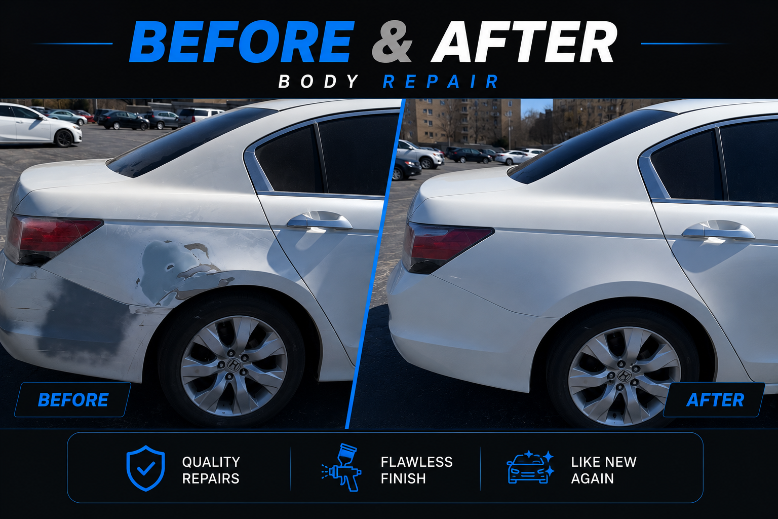 Honda Accord rear quarter panel body repair