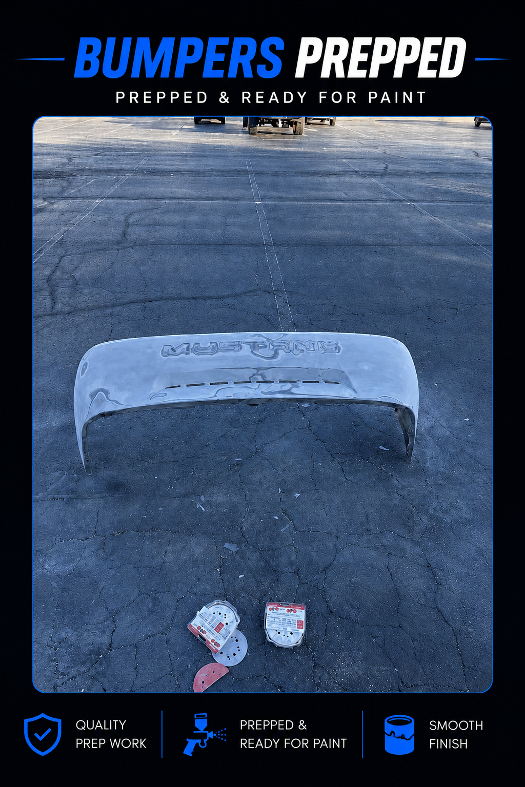 Mustang rear bumper sanded and prepped for paint
